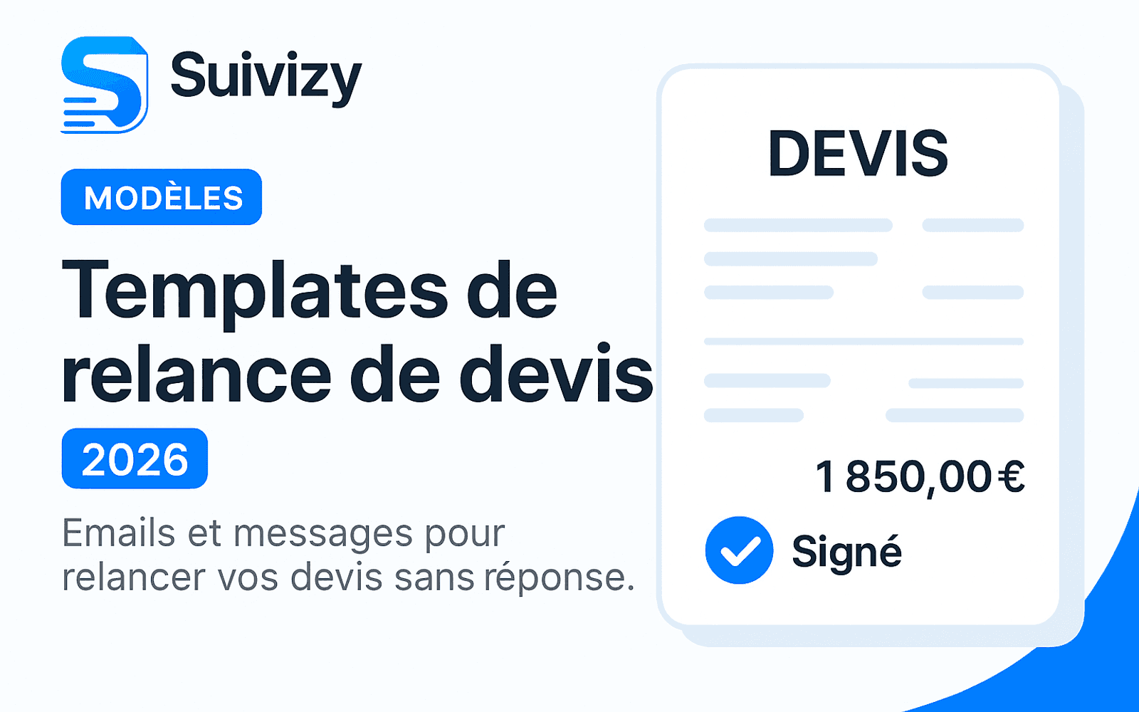 Illustration Suivizy : Templates de relance de devis — 2026. Emails et messages pour relancer vos devis sans réponse.