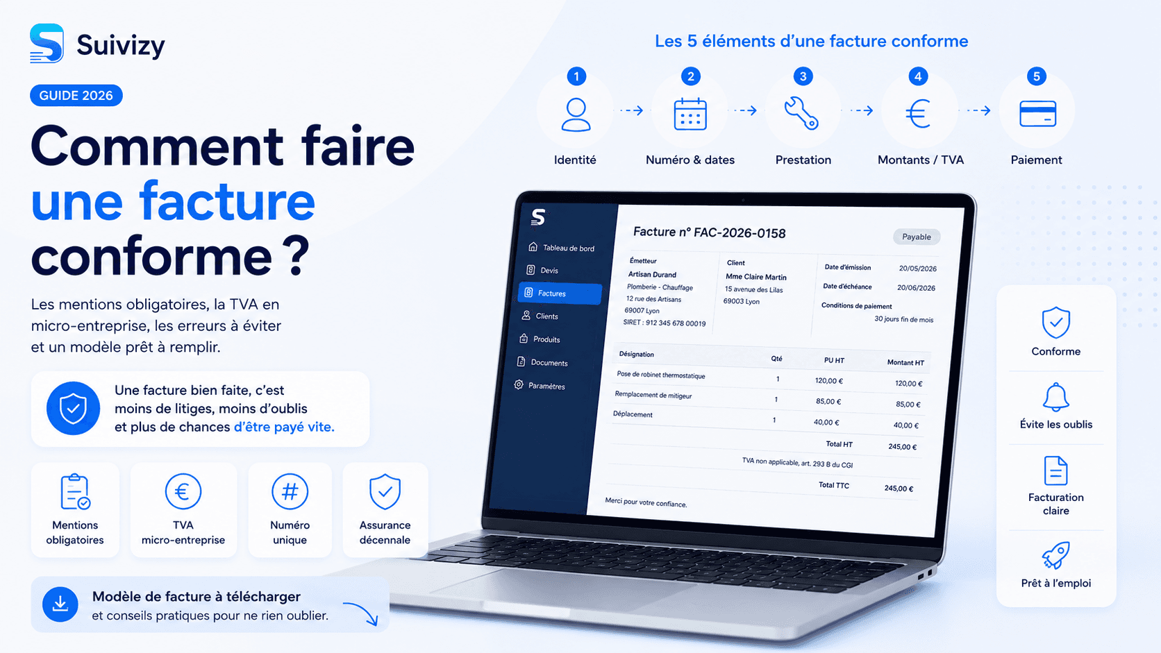 Comment faire une facture (artisan / auto-entrepreneur) : le guide complet + modèle
